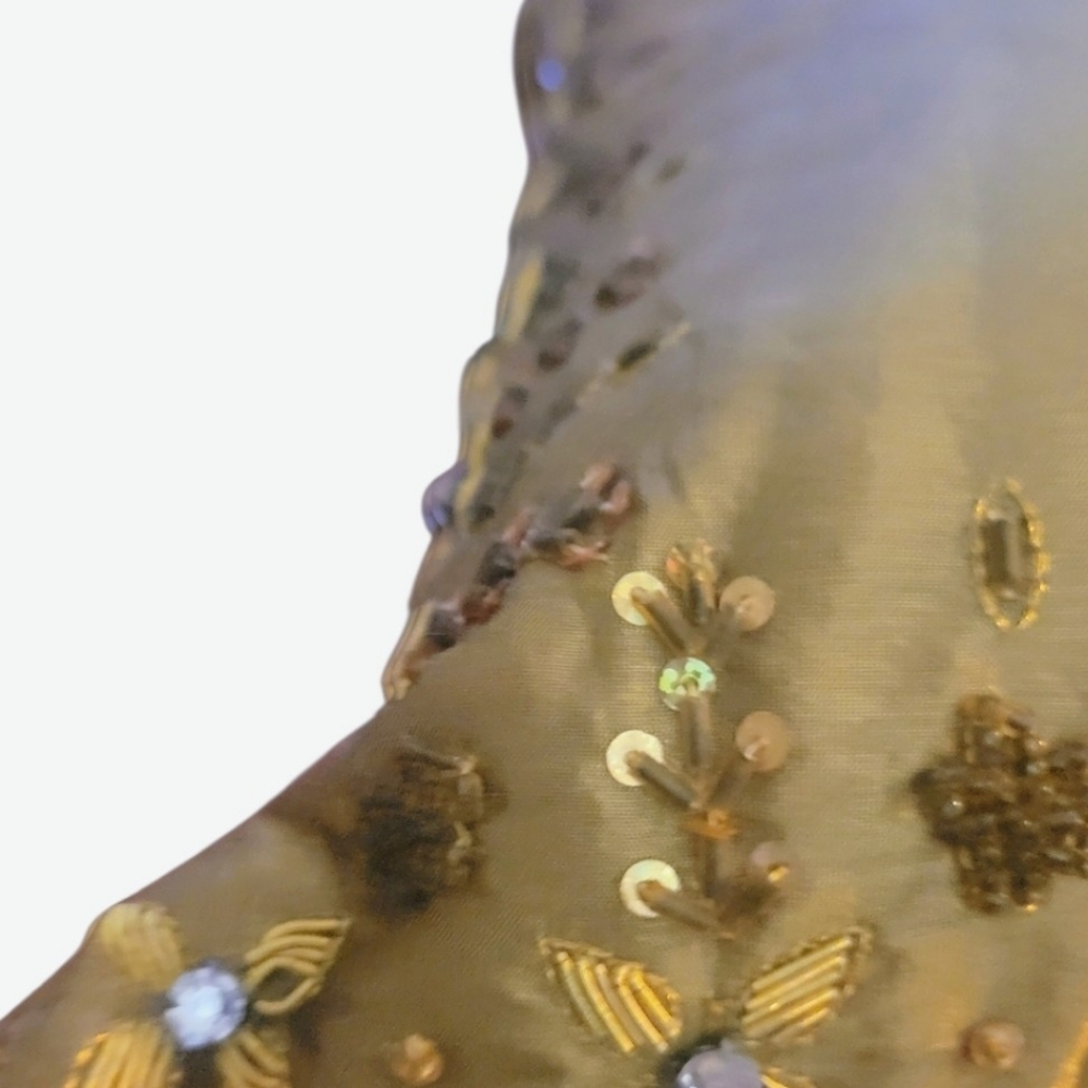VTG Pillow Embellished Gold Fabric Beaded Pattern Sequence India 1990, 17" X 17" - Picture 6 of 11